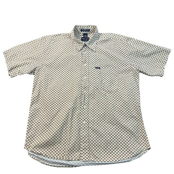 Oscar De La Renta Shirt Men L White Gold Red Retro Combed Cotton Short Sleeve - Picture 2 of 8